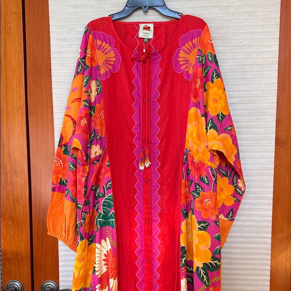 NWT Farm Rio Sunset Patchwork Maxi Dress in a red/orange multi-color size medium - Picture 11 of 14